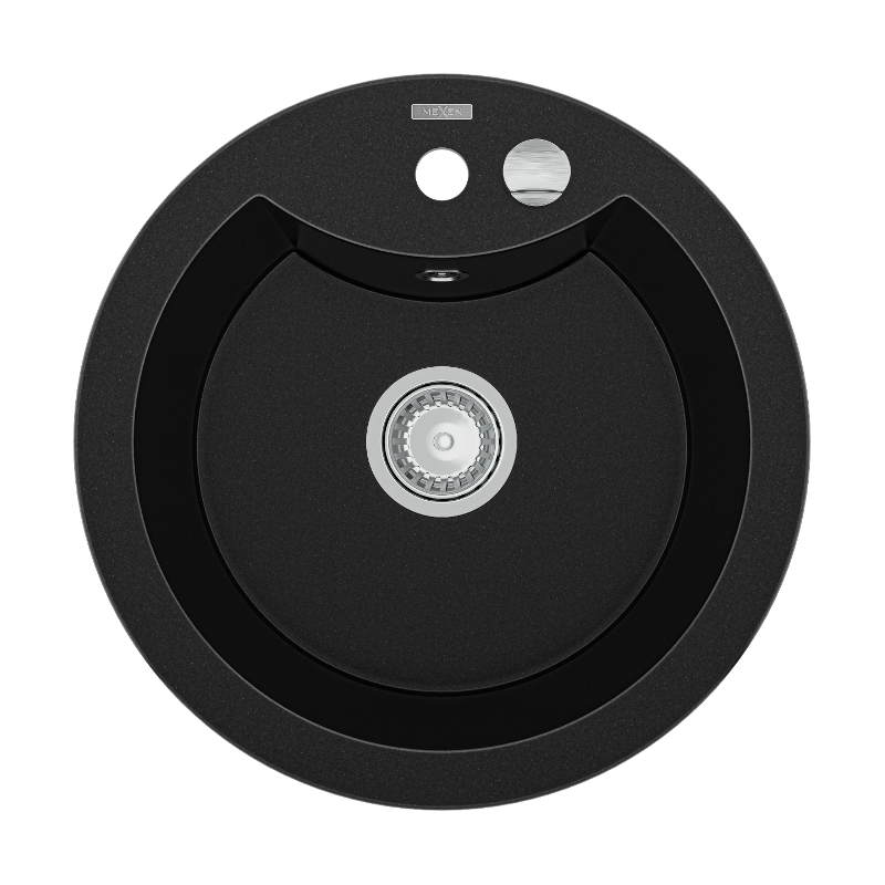 Mexen Diego granīta izlietne ar 1 nodalījumu 488 x 480 mm, melna, hromēts sifons - 6512481000-77