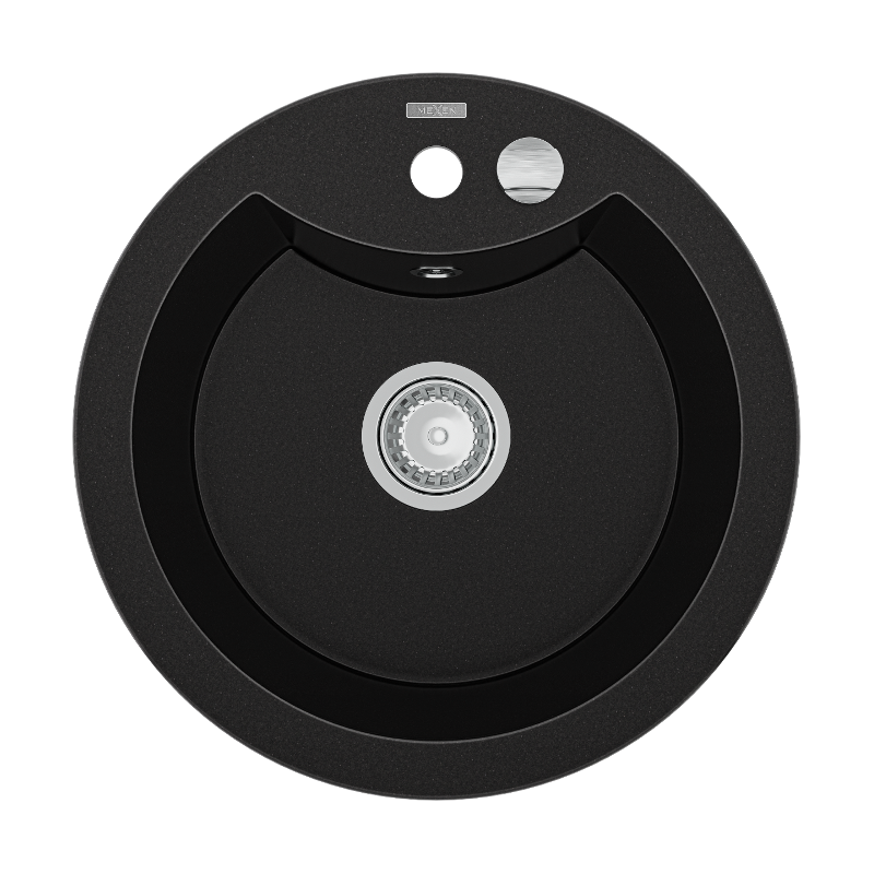 Mexen Diego granitdiskbänk 1-kammare 488 x 480 mm, svart, kromsifon - 6512481000-77