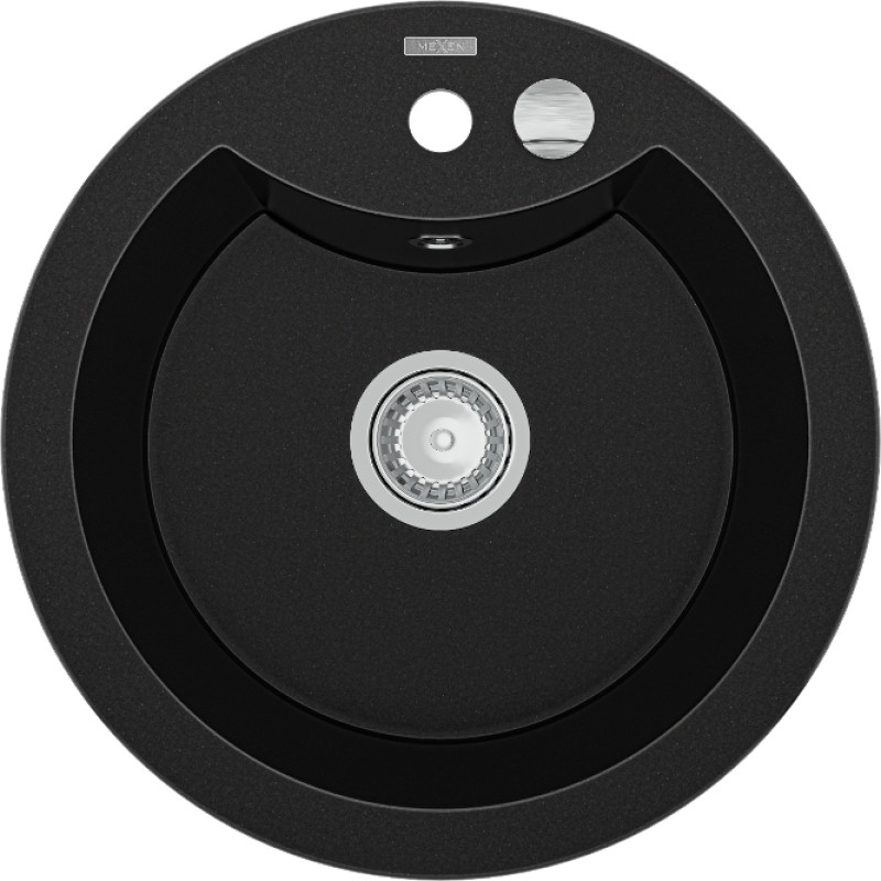 Mexen Diego granite kitchen sink 1-bowl 488 x 480 mm, black, chrome siphon - 6512481000-77