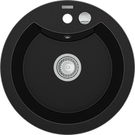 Mexen Diego graniittinen 1-osainen pesuallas 488 x 480 mm, musta, krominen syvennys - 6512481000-77