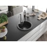 Mexen Diego Granitspüle 1-Becken 488 x 480 mm, schwarz, Chrom-Siphon - 6512481000-77