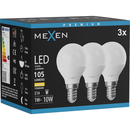 Mexen Nova 3x LED-Glühbirne E14, G45, 1W, Warm - 3000K, 105 lm - L101-E14-0130-01x03