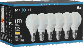 Mexen Nova 6x LED-Lampe E14, G45, 1W, Warm - 3000K, 105 lm - L101-E14-0130-01x06
