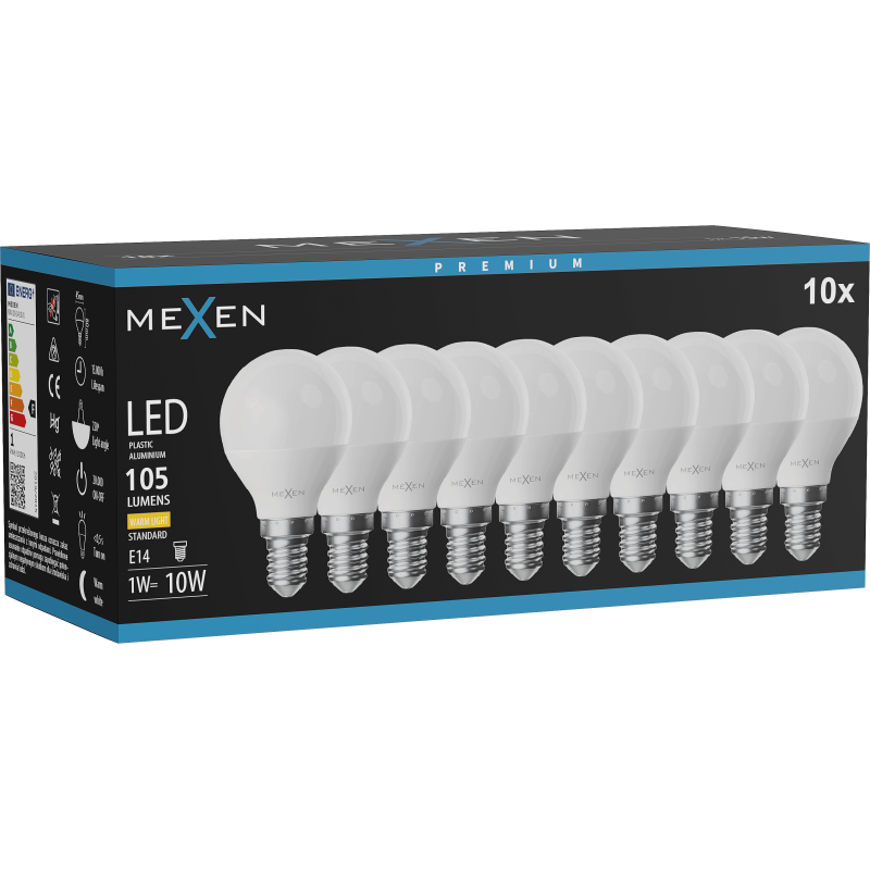 Mexen Nova 10x LED spuldze E14, G45, 1W, Silta - 3000K, 105 lm - L101-E14-0130-01x10