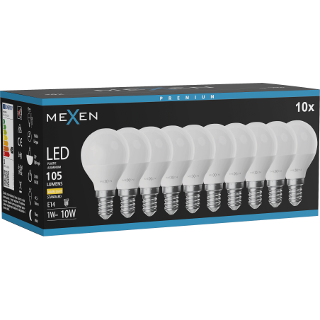 Mexen Nova 10x LED-lampa E14, G45, 1W, Varm - 3000K, 105 lm - L101-E14-0130-01x10