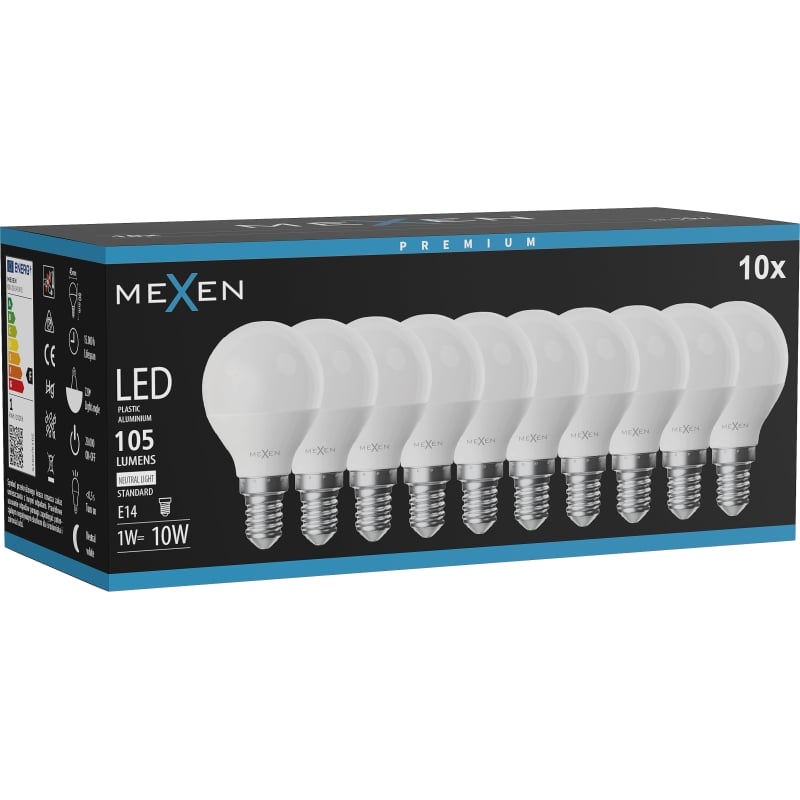 Mexen Nova 10x LED Pirn E14, G45, 1W, Neutraalne - 4000K, 105 lm - L101-E14-0140-01x10