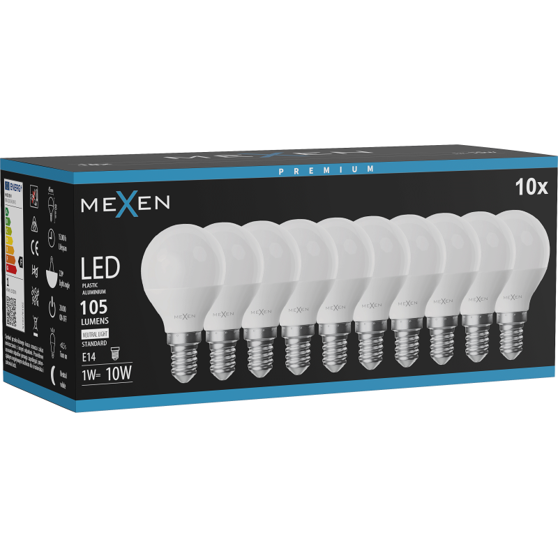 Mexen Nova 10x żarówka LED E14, G45, 1W, Neutralna - 4000K, 105 lm - L101-E14-0140-01x10