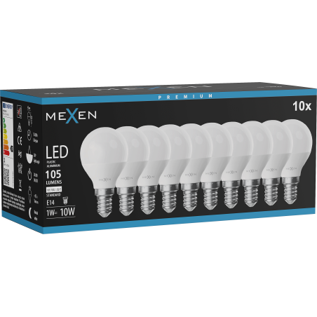 Mexen Nova 10x LED-Glühbirne E14, G45, 1W, Neutral - 4000K, 105 lm - L101-E14-0140-01x10