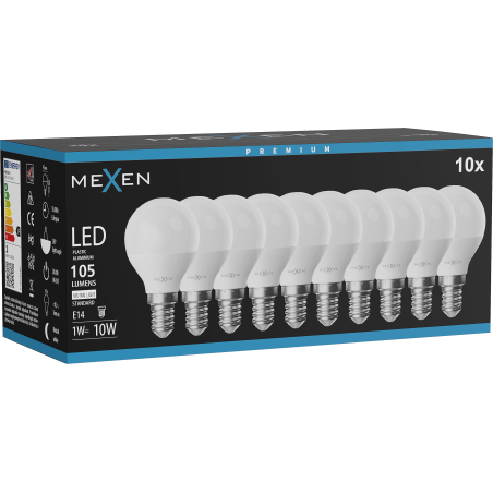 Mexen Nova 10x LED-lamppu E14, G45, 1W, Neutraali - 4000K, 105 lm - L101-E14-0140-01x10