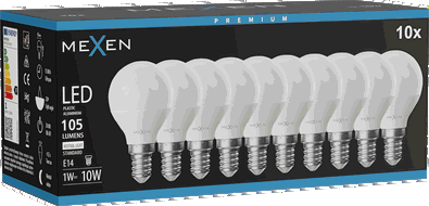 Mexen Nova 10x LED-Glühbirne E14, G45, 1W, Neutral - 4000K, 105 lm - L101-E14-0140-01x10