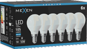 Mexen Nova 6x LED-Glühbirne E14, G45, 1W, Kalt - 6500K, 105 lm - L101-E14-0165-01x06