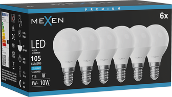 Mexen Nova 6x LED-lamp E14, G45, 1W, Külm - 6500K, 105 lm - L101-E14-0165-01x06