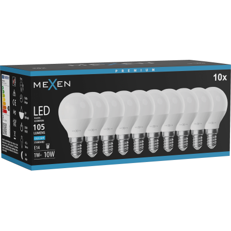 Mexen Nova 10x LED-Lampe E14, G45, 1W, Kaltweiß - 6500K, 105 lm - L101-E14-0165-01x10