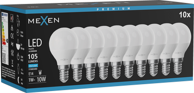 Mexen Nova 10x LED-lamp E14, G45, 1W, Külm - 6500K, 105 lm - L101-E14-0165-01x10