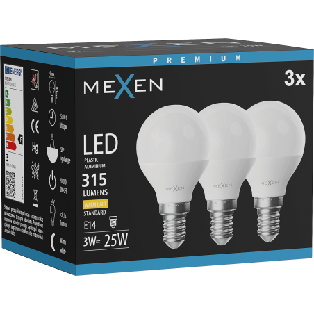 Mexen Nova 3x LED lamp E14, G45, 3W, Soe - 3000K, 315 lm - L101-E14-0330-01x03
