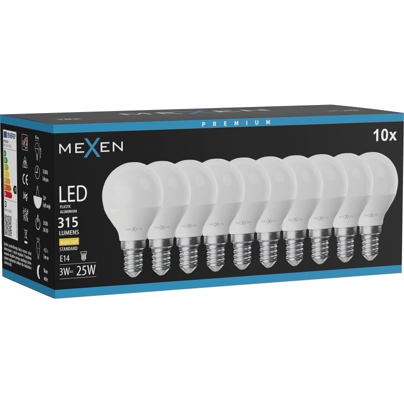 Mexen Nova 10x LED-pirn E14, G45, 3W, Soe - 3000K, 315 lm - L101-E14-0330-01x10