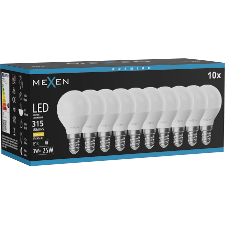 Mexen Nova 10x LED-Glühbirne E14, G45, 3W, Warm - 3000K, 315 lm - L101-E14-0330-01x10