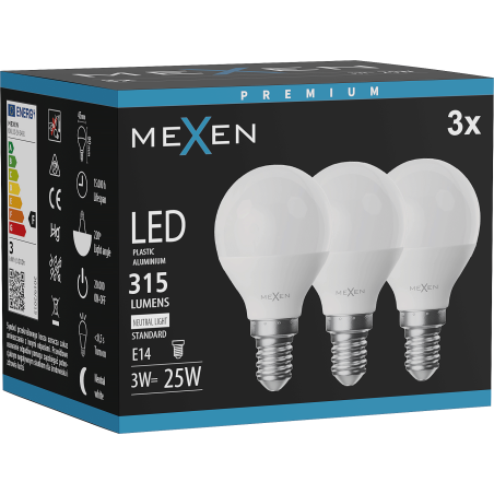 Mexen Nova 3x LED Lamp E14, G45, 3W, Neutraalne - 4000K, 315 lm - L101-E14-0340-01x03