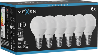 Mexen Nova 6x LED-lamp E14, G45, 3W, Neutraalne - 4000K, 315 lm - L101-E14-0340-01x06