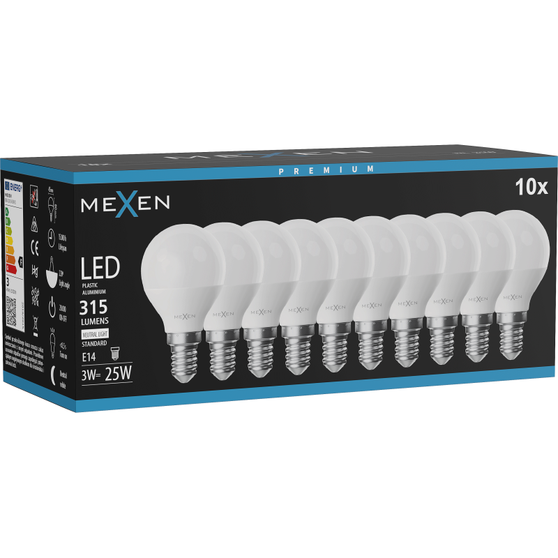 Mexen Nova 10x LED Bulb E14, G45, 3W, Neutral - 4000K, 315 lm - L101-E14-0340-01x10