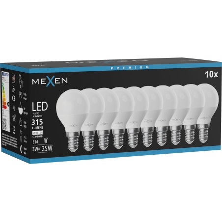 Mexen Nova 10x Lampadina LED E14, G45, 3W, Neutrale - 4000K, 315 lm - L101-E14-0340-01x10