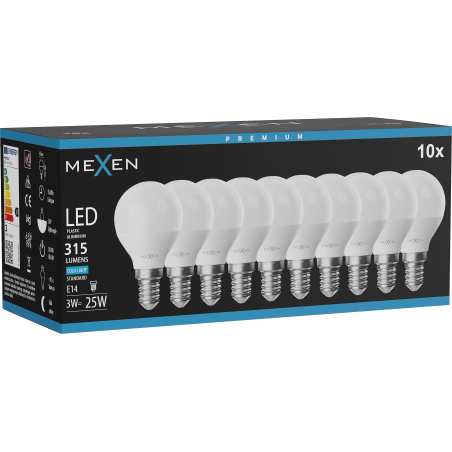 Mexen Nova 10x Lampadina LED E14, G45, 3W, Fredda - 6500K, 315 lm - L101-E14-0365-01x10