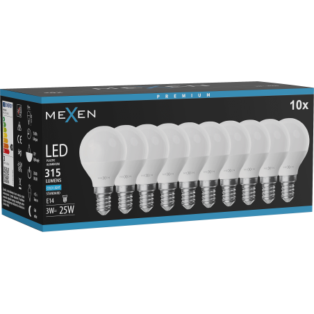 Mexen Nova 10x LED-lamp E14, G45, 3W, Koud - 6500K, 315 lm - L101-E14-0365-01x10