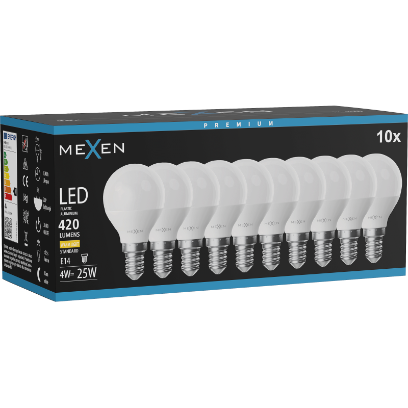 Mexen Nova 10x żarówka LED E14, G45, 4W, Ciepła - 3000K, 420 lm - L101-E14-0430-01x10