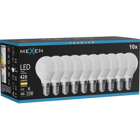 Mexen Nova 10x żarówka LED E14, G45, 4W, Ciepła - 3000K, 420 lm - L101-E14-0430-01x10