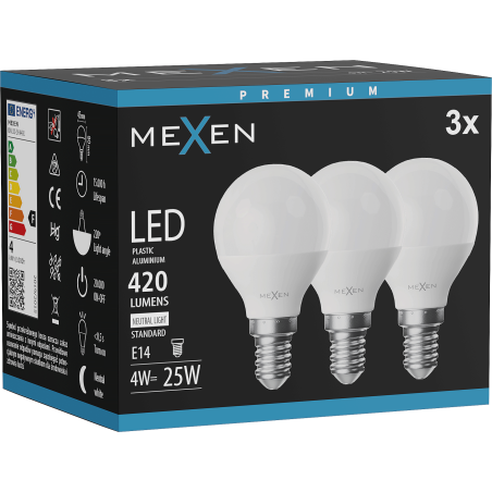 Mexen Nova 3x Bombilla LED E14, G45, 4W, Neutra - 4000K, 420 lm - L101-E14-0440-01x03