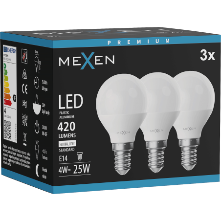 Mexen Nova 3x LED-lampa E14, G45, 4W, Neutral - 4000K, 420 lm - L101-E14-0440-01x03