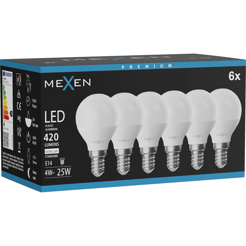 Mexen Nova 6x LED spuldze E14, G45, 4W, Neitrāla - 4000K, 420 lm - L101-E14-0440-01x06