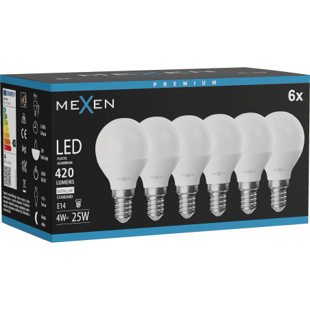 Mexen Nova 6x Lampadina LED E14, G45, 4W, Neutro - 4000K, 420 lm - L101-E14-0440-01x06