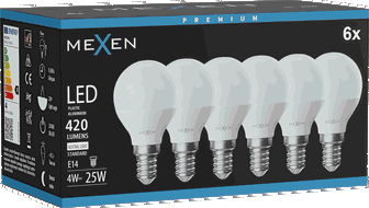 Mexen Nova 6x LED-Glühbirne E14, G45, 4W, Neutral - 4000K, 420 lm - L101-E14-0440-01x06