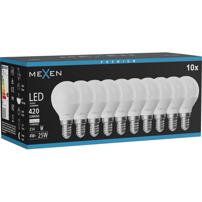 Mexen Nova 10x Bombilla LED E14, G45, 4W, Neutra - 4000K, 420 lm - L101-E14-0440-01x10