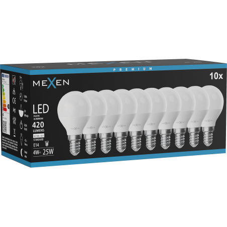 Mexen Nova 10x żarówka LED E14, G45, 4W, Neutralna - 4000K, 420 lm - L101-E14-0440-01x10