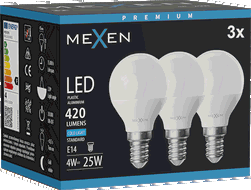 Mexen Nova 3x LED-pirn E14, G45, 4W, Külm - 6500K, 420 lm - L101-E14-0465-01x03