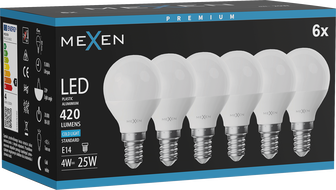 Mexen Nova 6x LED-lamp E14, G45, 4W, Külm - 6500K, 420 lm - L101-E14-0465-01x06