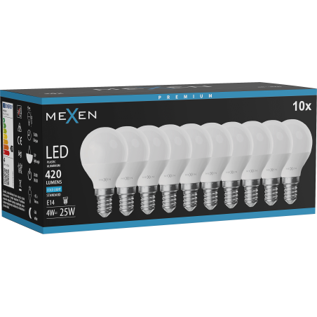 Mexen Nova 10x LED-Glühbirne E14, G45, 4W, Kalt - 6500K, 420 lm - L101-E14-0465-01x10