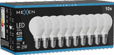 Mexen Nova 10x LED spuldze E14, G45, 4W, Auksts - 6500K, 420 lm - L101-E14-0465-01x10