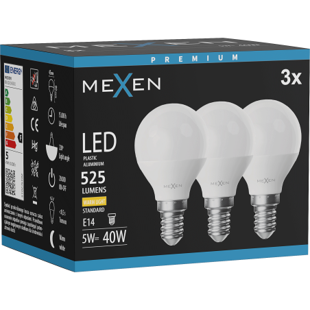 Mexen Nova 3x Ampoule LED E14, G45, 5W, Chaude - 3000K, 525 lm - L101-E14-0530-01x03