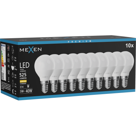 Mexen Nova 10x bombilla LED E14, G45, 5W, Cálida - 3000K, 525 lm - L101-E14-0530-01x10