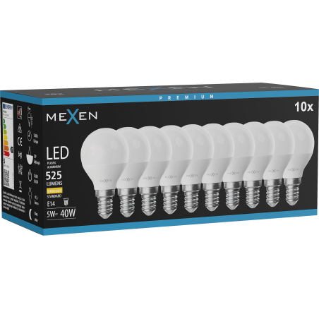 Mexen Nova 10x LED-Glühbirne E14, G45, 5W, Warm - 3000K, 525 lm - L101-E14-0530-01x10