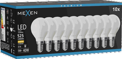 Mexen Nova 10x Lampadina LED E14, G45, 5W, Calda - 3000K, 525 lm - L101-E14-0530-01x10