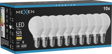 Mexen Nova 10x LED-pirn E14, G45, 5W, Soe - 3000K, 525 lm - L101-E14-0530-01x10