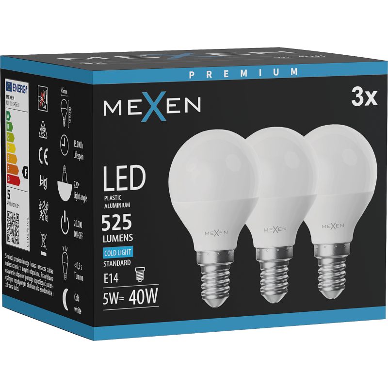 Mexen Nova 3x żarówka LED E14, G45, 5W, Zimna - 6500K, 525 lm - L101-E14-0565-01x03