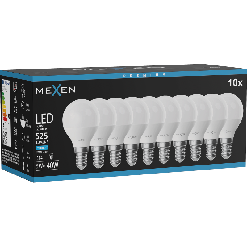 Mexen Nova 10x żarówka LED E14, G45, 5W, Zimna - 6500K, 525 lm - L101-E14-0565-01x10
