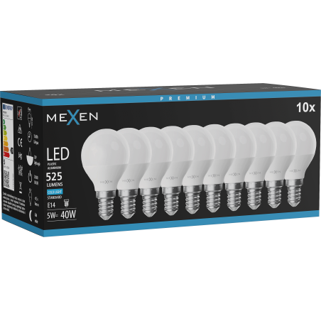 Mexen Nova 10x LED-lamp E14, G45, 5W, Koud - 6500K, 525 lm - L101-E14-0565-01x10