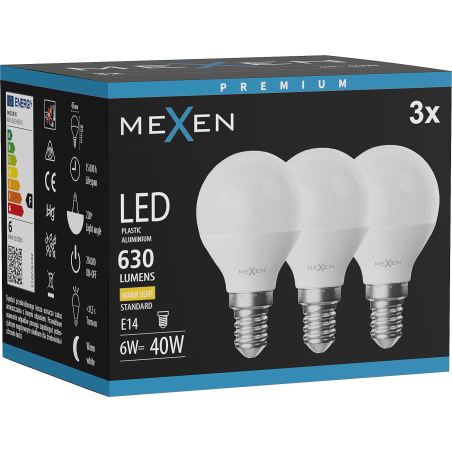 Mexen Nova 3x Bombilla LED E14, G45, 6W, Cálida - 3000K, 630 lm - L101-E14-0630-01x03