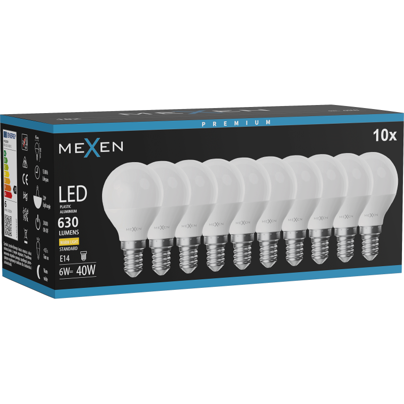 Mexen Nova 10x żarówka LED E14, G45, 6W, Ciepła - 3000K, 630 lm - L101-E14-0630-01x10